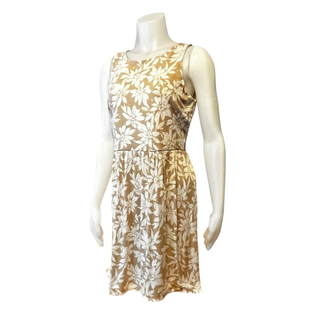 Women's Loft Stretch Jersey Tank Sun Dress, MP, Tan White Floral Print - Picture 3 of 16